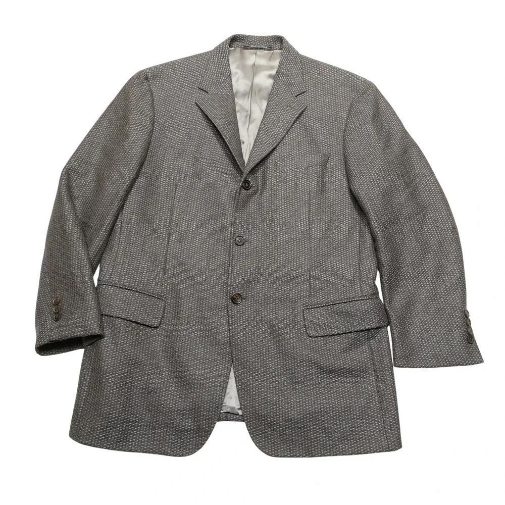 Zanella Blazer Mens 41R Gray Wool Tweed Check Sport Coat Three Button Made Italy